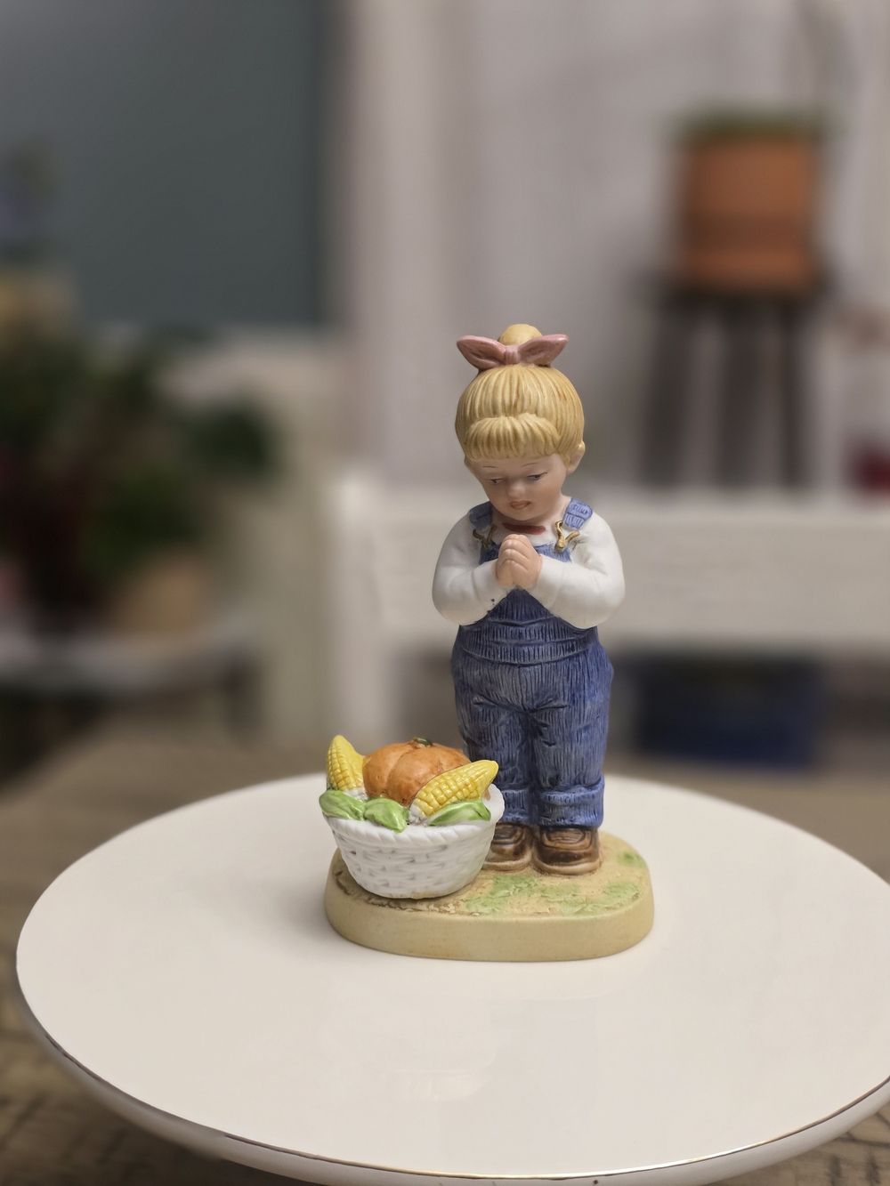 Home Interior Denim Days Blue Overalls Girl Figurine with Harvest Basket Accents